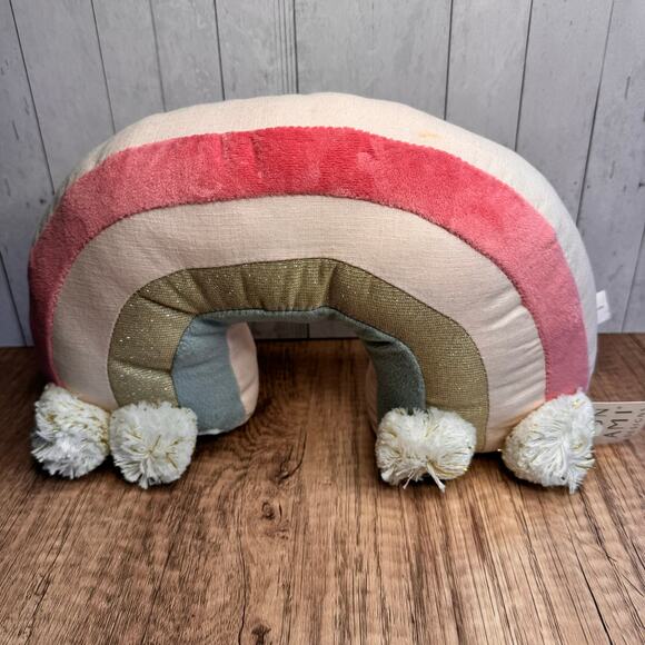 Rainbow Shelf Sitter Mon Ami Pillow Gift for Baby Pink Pom Pom NEW FAST SHIP - Picture 4 of 7